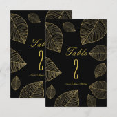 Gouden bladeren op zwart Elegant Trouwtafel nummer Kaart (Voorkant / Achterkant)