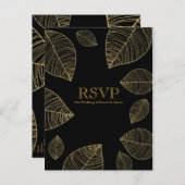 Gouden bladeren op zwarte elegante bruiloft RSVP-k Uitnodiging Briefkaart (Voorkant / Achterkant)