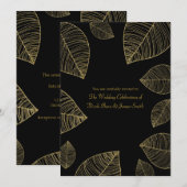 Gouden bladeren op zwarte elegante bruiloft uitnod kaart (Voorkant / Achterkant)