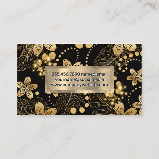 Gouden Bladeren Patroon Glans Visitekaartje (Achterkant)