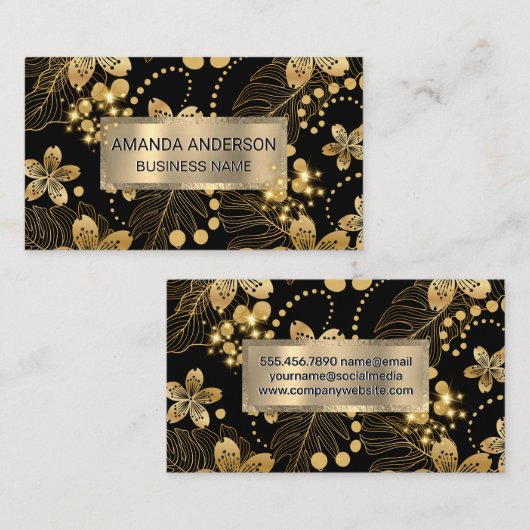 Gouden Bladeren Patroon Glans Visitekaartje (Voorkant / Achterkant)