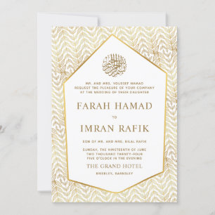Gouden bladeren patroon islamitische moslim bruilo kaart