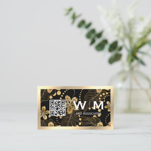 Gouden Bladeren Patroon | QR Code Visitekaartje (Staand voorkant)