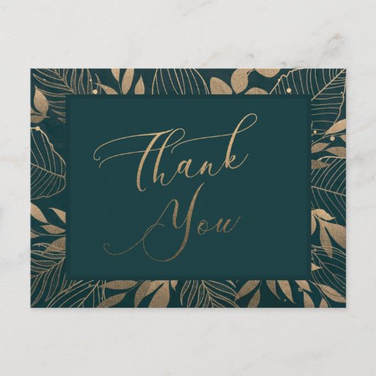 Gouden bladeren rand dank u briefkaart (Voorkant)