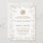 Gouden bladeren tak islamitische moslim bruiloft kaart (Voorkant)