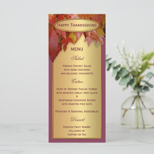 Gouden bladeren Thanksgiving Herfst Diner Menu (Staand voorkant)