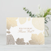 Gouden Bladeren Vallen Bruiloft Bloemenmeisje Uitn Kaart (Staand voorkant)