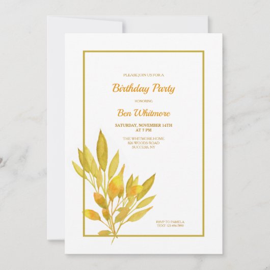 Gouden Bladeren Verjaardagsfeestje Kaart (Voorkant)