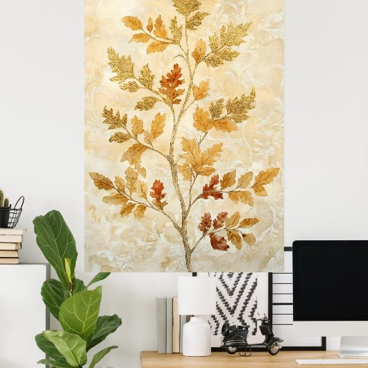 gouden bladeren vermengd met warmere tinten poster (Thuiskantoor)