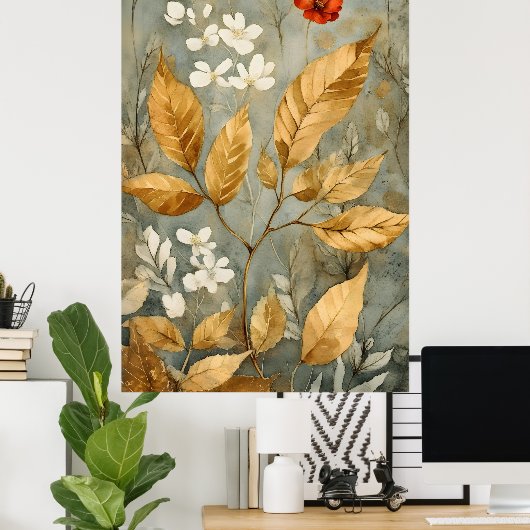 gouden bladeren vermengd met warmere tinten poster (Thuiskantoor)