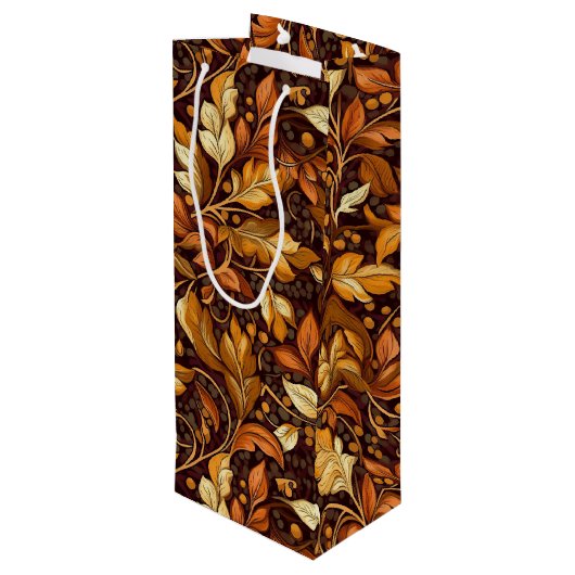Gouden bladeren  wijn cadeautas (Achterkant Gekanteld)