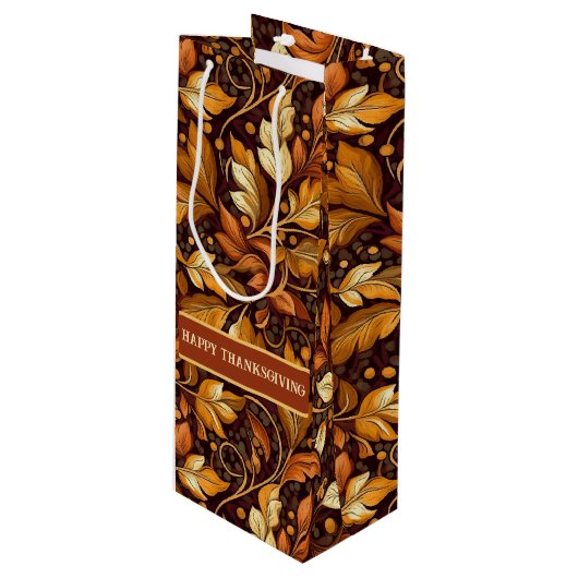 Gouden bladeren wijn cadeautas (Voorkant Gekanteld)