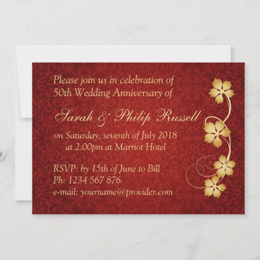 Gouden bladeren, wijnstok, harten 50ste huwelijksv kaart (Achterkant)