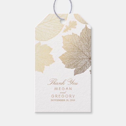 Gouden bladeren Witte herfst bruiloft Cadeaulabel (Voorkant)