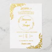 Gouden bladeren  witte moslim bruiloft folie uitnodiging (Voorkant)