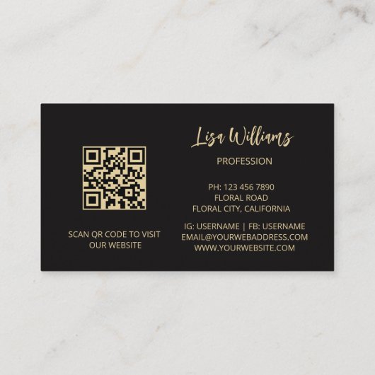 Gouden bladeren zwart visitekaartje (Achterkant)