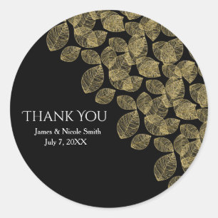 Gouden Bladeren Zwarte Herfst Elegantie Trouwfeest Ronde Sticker