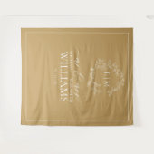 Gouden Bladerige Crest Monogram Huwelijksfoto Tapi Wandkleed (Voorkant (horizontaal))