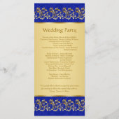 Gouden bladerige wervelingen op blauwe Wedding pro Programmakaart (Achterkant)