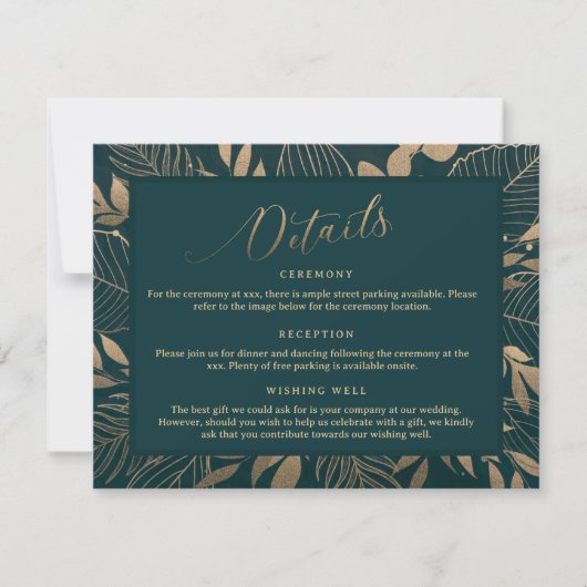 Gouden Bladgroen Rand Bruiloft Detail Behuizing Ka Kaart (Voorkant)