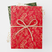 Gouden Bladpatroon Rood Groen Wit Kerstmis Inpakpapier Vel (In situ)