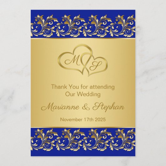 Gouden bladwervels op blauw Menu Kaart (Achterkant)