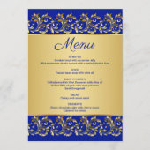 Gouden bladwervels op blauw Menu Kaart (Voorkant)