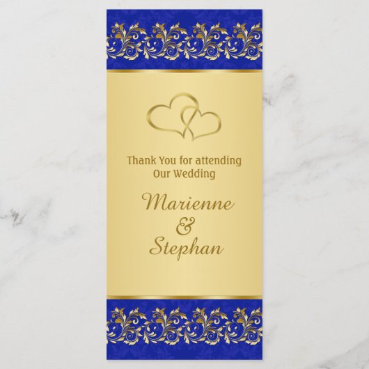 Gouden bladwervels op blauw Menu Kaart (Achterkant)