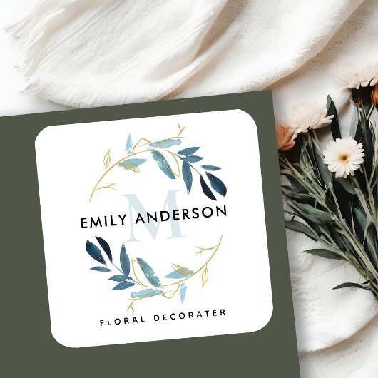 GOUDEN BLAUW BLAUW BLADBLAD KRANS PROFESSIONEEL MO VIERKANTE STICKER