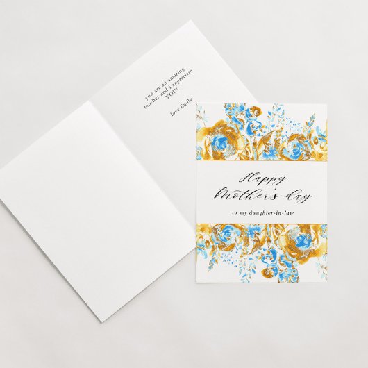Gouden Blauw Bloemen Happy moederdag Card Kaart