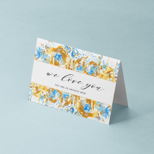 Gouden Blauw Bloemen Happy moederdag Card Kaart