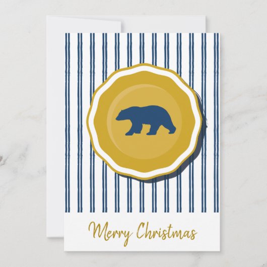 Gouden, blauw en wit beer Kerstuitnodiging Kaart (Voorkant)