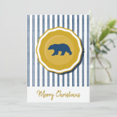 Gouden, blauw en wit beer Kerstuitnodiging Kaart (Staand voorkant)