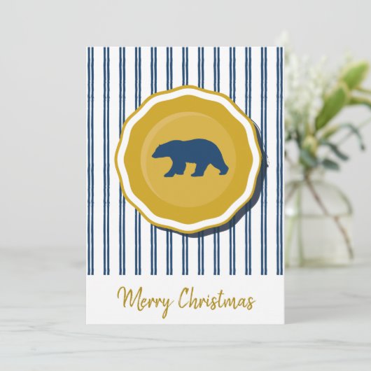 Gouden, blauw en wit beer Kerstuitnodiging Kaart (Staand voorkant)