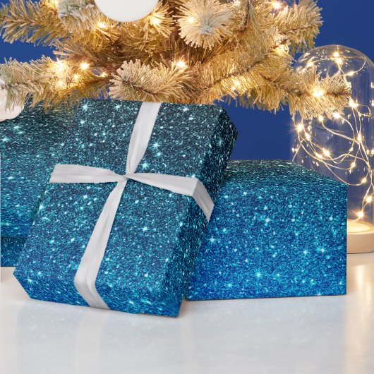 Gouden Blauw Zwart Glitter Patroon Kerstmis Cadeaupapier (Feestdagen)