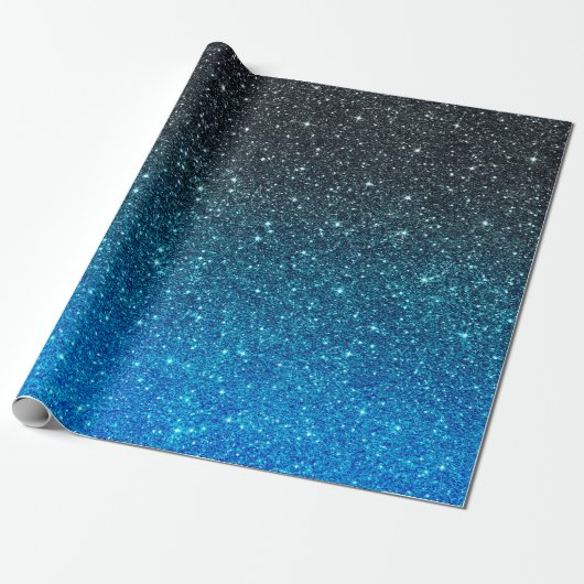 Gouden Blauw Zwart Glitter Patroon Kerstmis Cadeaupapier (Uitgerold)