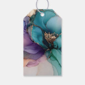 Gouden Blauwe Aqua Paarse Bloem Bruidsdouche Cadeaulabel (Achterkant)