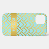 Gouden Blauwe Art Deco Geometrische Gepersonalisee Case-Mate iPhone Case (Achterkant (horizontaal))