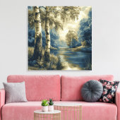 Gouden Blauwe Berkenbomen bij het Rivierlandschap Canvas Afdruk (Insitu (Woonkamer))