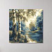 Gouden Blauwe Berkenbomen bij het Rivierlandschap Canvas Afdruk (Voorkant)
