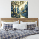 Gouden Blauwe Berkenbomen bij het Rivierlandschap Canvas Afdruk (Insitu (Slaapkamer))