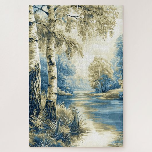 Gouden Blauwe Berkenbomen bij het Rivierlandschap Legpuzzel (Verticaal)