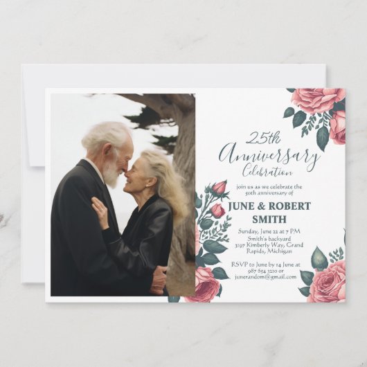 Gouden Blauwe bloem 25e trouwdagjubileum Kaart (Voorkant)