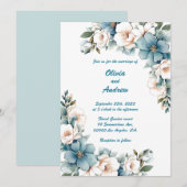 Gouden Blauwe Bloem (Kleur Terug): Huwelijksuitnod Kaart (Voorkant / Achterkant)