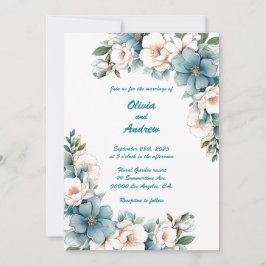 Gouden Blauwe Bloem (Kleur Terug): Huwelijksuitnod Kaart