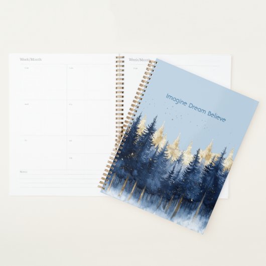Gouden Blauwe Bomen Droom Verbeeld Geloven Planner (Display)