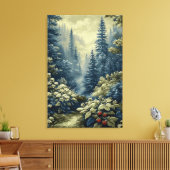 Gouden Blauwe Bos met Rode Bessen Canvasprint Canvas Afdruk (Insitu (Woonkamer))