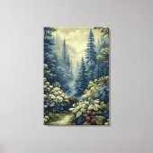 Gouden Blauwe Bos met Rode Bessen Canvasprint Canvas Afdruk (Voorkant)
