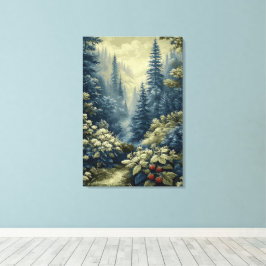 Gouden Blauwe Bos met Rode Bessen Canvasprint Canvas Afdruk
