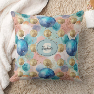 Gouden & Blauwe Cirkel Patroon met Glitter Accents Kussen